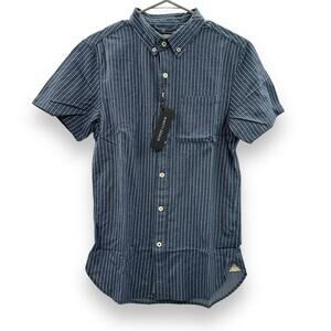 Nifty Genius Indigo Blue & White Striped‎ Short Sleeve Button Down Shirt XS NEW